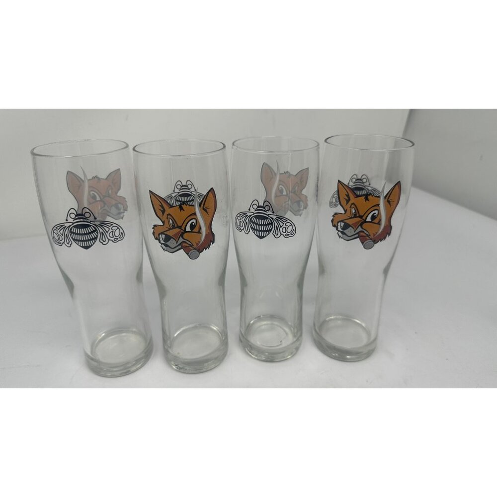 Vintage Petron Tequila Fox Cigar Glasses Set Of 4 - 7" Clear Glass Barware